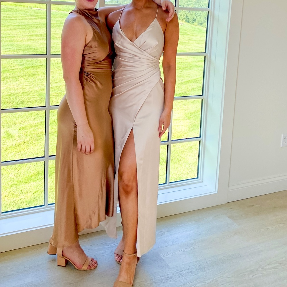 Fame & Partners Zarita Champagne Satin Formal Dress Gown - SPRING WEDDING GUEST